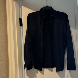 Ann Taylor navy silk button down blouse